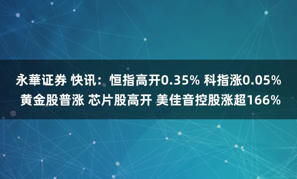 永華证券 快讯：恒指高开0.35% 科指涨0.05% 黄金股普涨 芯片股高开 美佳音控股涨超166%